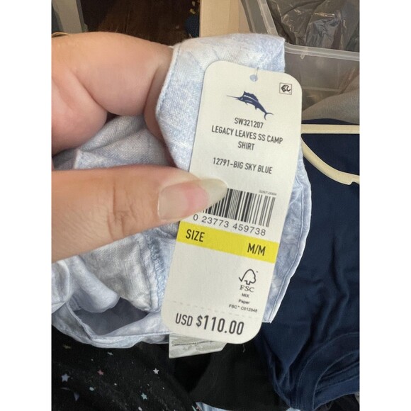 Tommy Bahama Shirt Womens Medium Blue Legacy Leaves Linen Camp Button Up - Picture 9 of 10